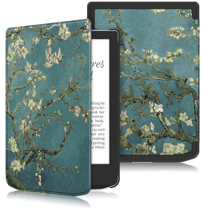 DINGGUAGUA Coque Etui Housse de Protection pour Pocketbook Verse PB-629 Pocketbook Verse Pro PB-634 eReader Couverture de 6 Pouces 2023 avec Fonction Réveil/Veille Automatique,Fleur