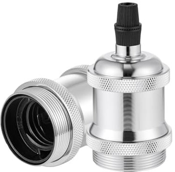 Vecys Vintage E27 Adaptateur Douille,Edison Suspension lampe,Solide Cuivre Céramique Douille pour Plafonds Bricolage Suspension Lampe(Argenté,2pcs)
