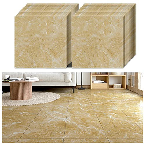 VEELIKE Fliesenaufkleber Marmoroptik Gelb PVC Boden Marmor Gold PVC Bodenbelag Selbstklebend Fliesen Marmor Vinylboden Fliesenoptik Klebefliesen Boden Esszimmer Wohnzimmer Treppe 30cm×30cm 24 Stück