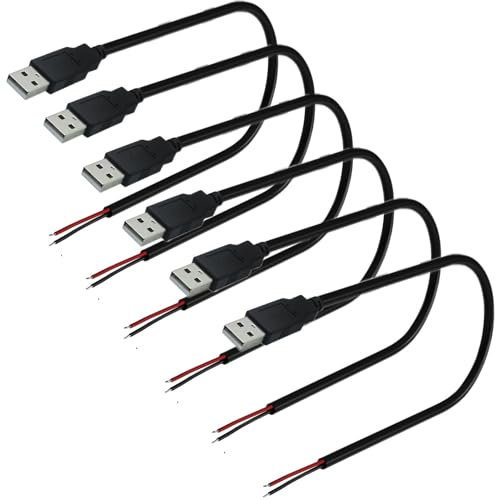 RUNCCI-YUN 6 Pcs USB macho Plug,conector usb de soldadura,2 pin USB cable desnudo conector,USB Pigtail Cable para equipo USB instalado o reparación de reemplazo de bricolaje (30cm)