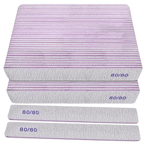 Emory, lime per unghie a grana 80/80 (confezione da 50), lime per unghie acriliche e unghie in gel, grana 80, lima per unghie a doppia faccia Emory, professionale, riutilizzabile, lavabile, per
