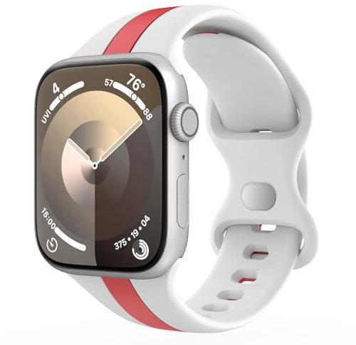 TiMOVO Soft Silicone Sport Band for Apple Watch band 38/40/41mm, Fashion Two-color Wristband Replacement Strap for iWatch Series 10 9 8 7 6 5 4 3 2 1 SE,Blanco+Rojo