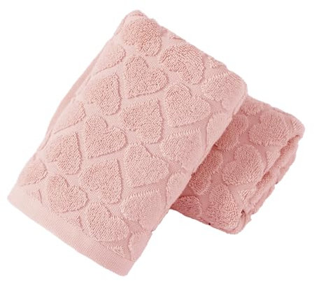 YiLUOMO Handtücher mit geprägtem Herzmuster, rosa, 2er-Set, 100 % Baumwolle, superweich, sehr saugfähig, dekorative Handtücher für Badezimmer und Zuhause, 33 x 73 cm