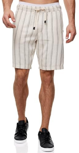 Indicode Herren INBallo Shorts mit Kordelzug aus Leinenmischung | Herrenshorts Freizeitshorts Vanilla Ice, M