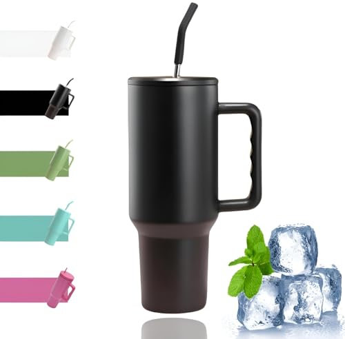 saiyuanxing 40oz Tumbler with Handle,Stainless steel vacuum insulated cup, with handle and straw travel coffee cup, hot ice coffee car water cup, double wall insulated anti scald insulated cup (Black)