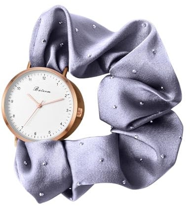 JewelryWe Damenuhr Elastisch Haarband Uhr: Damen Analog Quarz Armbanduhr Frauen Mädchen ultradünne multifunktionale Punkte Haargummi Uhr mit Grau Zugarmband elastischem Band Geschenk