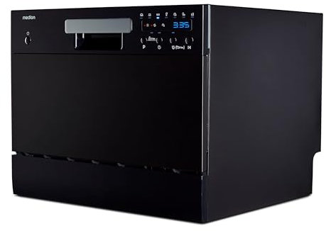 MEDION Mini lavastoviglie DWT60 (capacità 6 coperti, 7 programmi di lavaggio, programma ECO, display a LED, 47 dB, MD 37496) nero