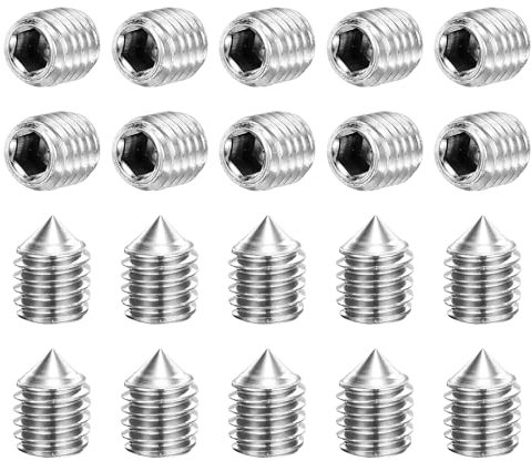 sourcing map 20Pcs Set Screws M6x8mm 304 Stainless Steel Cone Point Hex Socket Grub Screws for Machinery, Home Repairs, and Fixtures Silver