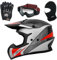 Zorax Schwarz/Silber/Rot XL (61cm) ZOR-X305 Motocross-Helm & Handschuhe XL (61cm) & Schutzbrille & Sturmhaube – MX Quad ATV Sport-Enduro-Sturzhelm ECE 22.06 Zertifiziert