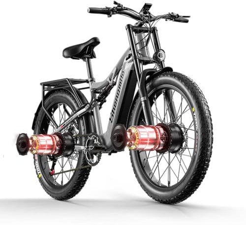 Shengmilo Bici elettrica S600, doppio motore, batteria 48V 17.5AH, 26 * 3.0 pollici pneumatici grassi, sospensione completa, display a colori, Moutain Bike