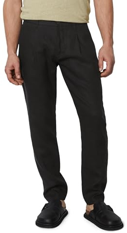 Marc O'Polo Herren Leinenhose mit elastischem Bund lang, Schwarz (Black), W33/L32