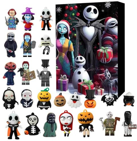 2024 Weihnachts-Halloween-Adventskalender, 24-Tage-Weihnachts-Countdown-Kalender mit Überraschung Gruselige Puppe, lustige Halloween-Horror-Figuren Sammelfiguren Thankgiving Kid's Gift (C)
