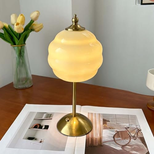 PASSHA LED Tischleuchte Kabellos mit Touch Dimmbar Akku Tischlampe USB-C Aufladbar Vintage Nachttischlampe 3 Farbtemperatur Antikes Metall Leselampe für Deko Esstisch Wohnzimmer Schlafzimmer