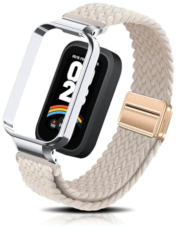 PaceBid Nylon Armband für Xiaomi Smart Band 9 Active/Redmi Smart Band 3 | für Xiaomi Mi Band 9 Active, Geflochtenes Magnetisch Ersatzarmband mit Rahmen, Männer Frauen Sport Uhrenarmband, Sternenlicht