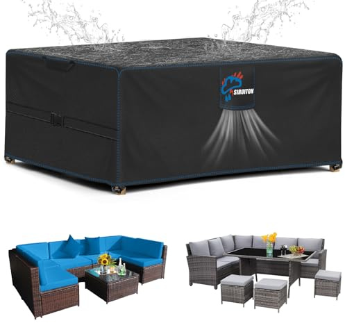 SIRUITON 185x122x74 cm Gartenmöbel Abdeckung mit Belüftungsöffnungen, Wasserdicht, Winddicht, UV-Beständiges, Schwerlast,Reißfest 420D Oxford Abdeckplane Gartenmöbel, Abdeckung Gartenmöbel