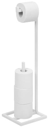FRAMADO - Toilettenpapierhalter Stehend - Klopapierhalter ohne Bohren - Toilettenpapier Ständer mit Aufbewahrung Möglichkeit - aus Metall Pulverbeschichtet - 23 x 23 x 69 cm - SONO Weiß