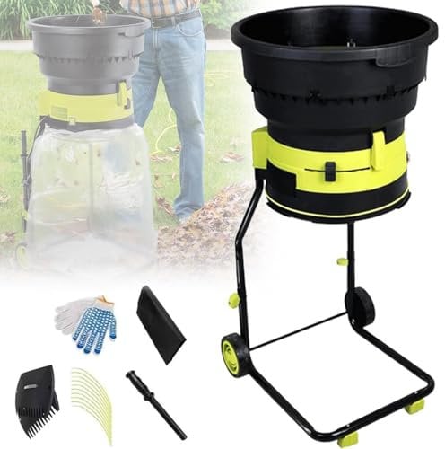 Electric Leaf Mulcher Garden Shredder,2500w Compost Shredder Leaf Crusher with Wheels,Leaf Rake,Storage Bag,8000rpm Chippers with 54cm Funnel Diameter for Yard Cleanup,Composting,Powercord×20m