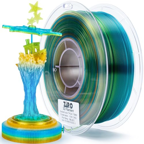 ZIRO Multicolor 3D Printer Filament, Translucent PLA Filament 1.75mm | Multicolor Rainbow PLA Filament 1KG, Crystal Wave