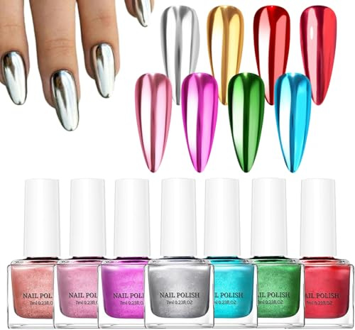 8 Couleurs Vernis À Ongles Métallique, Vernis À Ongles Brillant À Miroir Métallique, Paillettes Ongle Vernis Semi Permanent, Longue Durée Magnifique Effet Miroitant nails art Polish