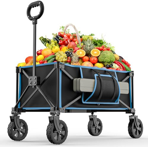 Festival Trolley on Wheels - 150L Folding Camping Cart Foldable Garden Wagon with Adjustable Handle Collapsible Foldable Trollys for Beach Picnic Shopping Fishing Outdoor
