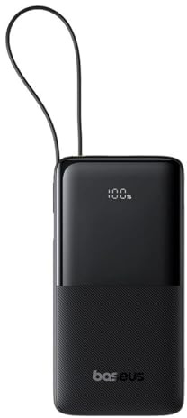 Baseus BIPOW 2 Power Bank with Built-in USB-C Cable, Black