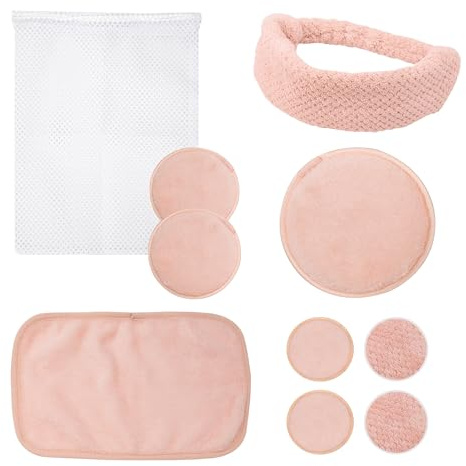 Bauer 10PC Facial Cleansing Set/Soft Flannel Face Cloths, Eye Pads, Facial Puffs & Wash Bag/Reusable Makeup Remover & Skincare Kit for All Skin Types 39469