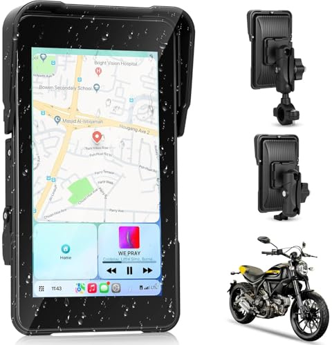 Moto CarPlay Bildschirm für Motorrader, Kabelloses CarPlay & Android Auto, 5 HD Motorrad Display, IP68 Wasserdicht mit Bluetooth, TPMS Unterstützung, Abnehmbare Diebstahlsicherung