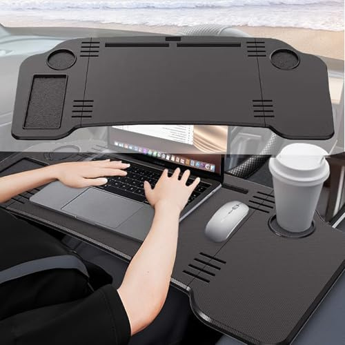 Klapptisch Auto, Klappbarer Laptop Arbeitstisch mit Tasse Organizer Tragbare Lenkrad Tisch für Neue Energie Auto und die Meisten Autos Multifunktional Auto Lenkrad Schreibtisch für Arbeit Reisen