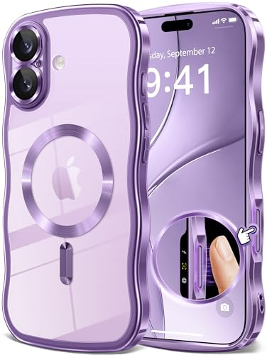 GVIEWIN for iPhone 17 Case 6.3 2025 Magnetic Electroplated Wavy Frame TPU | Compatible with MagSafe,Full Camera Protection,Military Grade Shockproof,Non-Yellowing,Bumper,Slim,Anti-Scratch,Clear/Purple