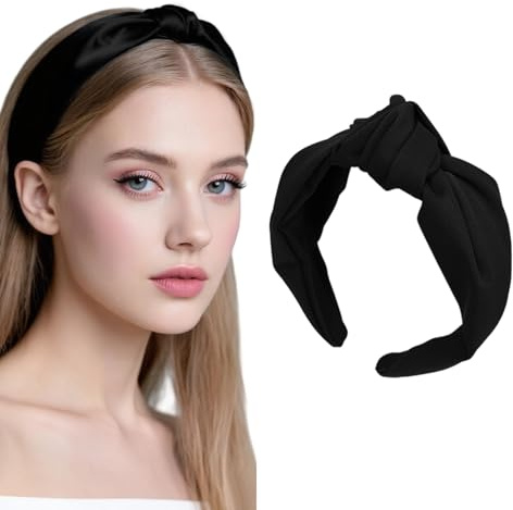 Ztolbriy Serre-tête Large avec Nœud – Bandeau 4cm Vintage Élégant | Noir avec Boucle Décorative | Accessoire Cheveux Rétro HR35