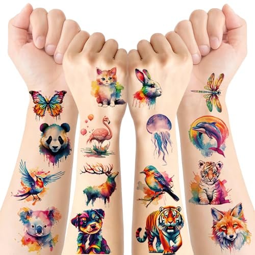 Tiere Tattoo Kinder 10 Blatt, Kindertattoos Temporäre Tattoos Sticker Tiere, Mitgebsel Kindergeburtstag, Kleine Geschenke für Geburtstag Adventskalender Füllung