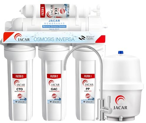 5 Stufen Umkehrosmose Wasserfilter System mit 50 Gpd Membran für reines Trinkwasser inklusive 5L Kokos Aktivkohlefilter Untertischfilter Armatur ABS Gehäuse