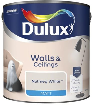 Nutmeg White Walls & Ceilings Matt Emulsion Paint 2.5L – Smooth Creamy Finish, Quick Dry, Low VOC, Easy Application for Interior Walls & Ceilings