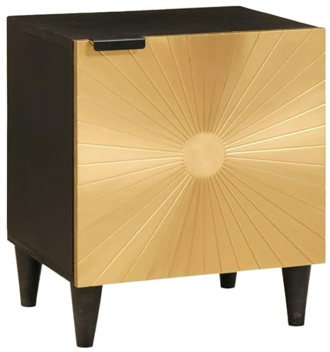 mtlskopl Nachttisch Schwarz-Gold 40x33,5x46 cm aus massivem Mango Holz Modernes Design mit Stauraum & Goldakzenten Kommode Bettkasten für Schlafzimmer Gästezimmer