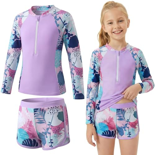 Baogaier Mädchen Rashguard Set Zweiteiliger Langarm Badeanzug 9-10 Jahre