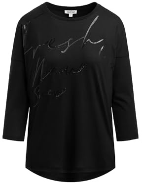 SOCCX Damen Rundhalsshirt mit Artwork und verkürzten Ärmeln Black, L