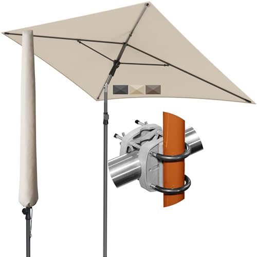 Menz SunnyShade Sonnenschirm Balkon mit Halterung im 3-er-Set, UPF 50+, 200x125 cm, Beige, Balkonschirm mit Sonnenschirmhalter, Sonnenschirm rechteckig, Sonnenschutz Balkon, für Balkongeländer