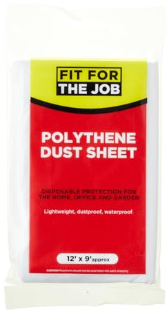 Fit For The Job Bâche protection polyéthylène 3,6mx2,7m, anti-poussière et imperméable, couvre et protège sols et meubles contre les déversements et éclaboussures lors de la peinture et la décoration