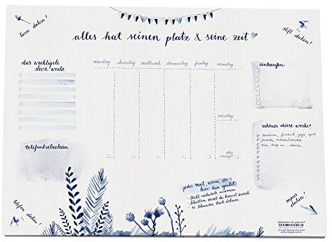 Eine der Guten Schreibtischunterlage A3 aus Papier zum Abreißen, blau weiß Aquarell Design, 30 x 42 cm, 25 Blatt, Schreibunterlage, Recyclingpapier, Abreißblock, umweltfreundlich, CO2-neutral