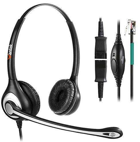Wantek RJ9 Telefon Headset mit Mikrofon Noise Cancelling & Quick Disconnect, Festnetztelefon Kopfhörer für Gigaset DA710 DA810A Siemens Optipoint 500 Polycom VVX411 Plantronics Avaya NEC(602QS2)