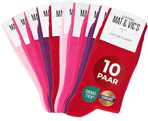 Mat & Vic's Socken, Made in Europe, 10 Paar, 35-38, 39-42, 43-46, 47-50 | Herrensocken & Damensocken, gekämmte Baumwolle, für Business & Freizeit, atmungsaktiv, OEKO-TEX 100, Made in Europe