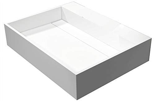 BERNSTEIN - Vasque Lavabo Rectangulaire à poser/suspendre Blanc mat 60x46x13cm Lave main mural fonte minérale + Couvercle écoulement - Design, Robuste & Durable - PB2080