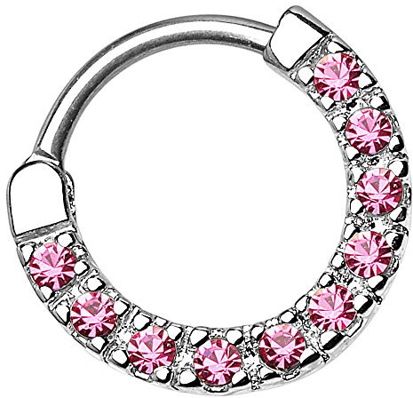 Piersando Piercing Ring für Septum Tragus Helix Ohr Nase Lippe Brust Intim Nasenpiercing Ohrpiercing Tribal Clicker Strass Kristall Schild Silber Pink 1,2mm