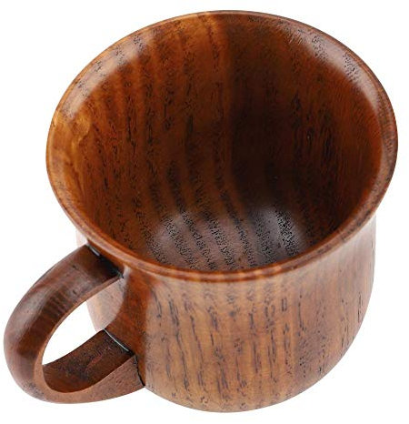 Fdit Tazza portatile in legno naturale con manico Tazza da tè in legno Caffè Birra Barile marrone Design Mug eco-compatibile (风情杯14号 高9cm 口径9cm容量175ml)