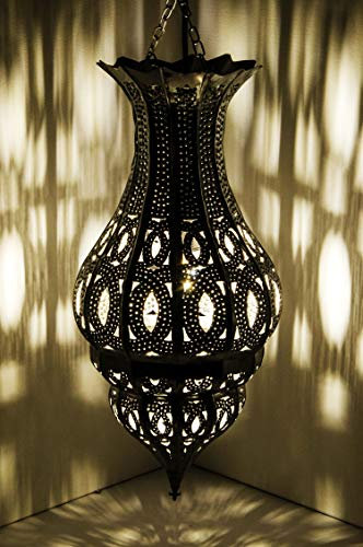 Orientalische Lampe Pendelleuchte Silber Djamir 47cm E27 Lampenfassung | Marokkanische Design Hängeleuchte Leuchte aus Marokko | Orient Lampen für Wohnzimmer, Küche oder Hängend über den Esstisch