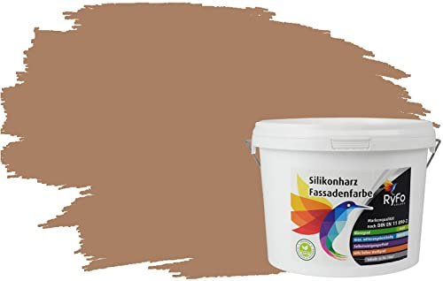 RyFo Colors Silikonharz Fassadenfarbe Lotuseffekt Trend Treibholz 3l - bunte Fassadenfarbe, weitere Braun Farbtöne und Größen erhältlich, Deckkraft Klasse 1