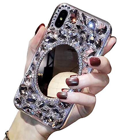 Makeup Mirror Case for iPhone 11 6.1, LCHDA Bling Glitter Clear Crystal Full Diamonds Luxury Sparkle Transparent Rhinestone Protective Phone Case Cover Bumper for Woman Girls with Screen Protector