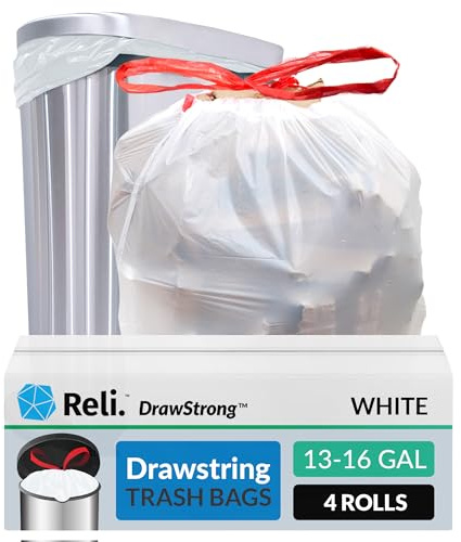 Reli. Tall Kitchen Drawstring Trash Bags 13 Gallon | 500 Count Bulk | Kitchen Garbage Bags | White | 13 Gallon - 16 Gallon Capacity