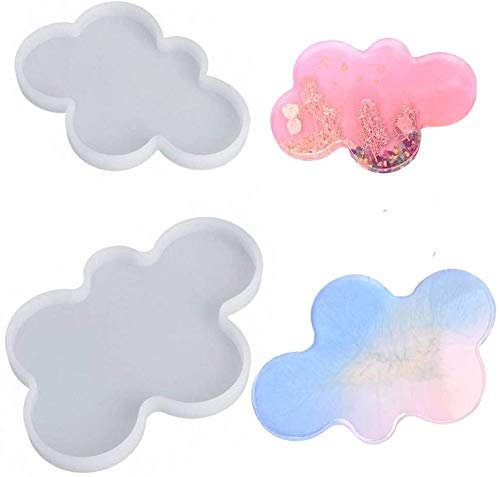 POFET Lot de 2 grands et petits moules en résine en forme de nuage, moules en silicone faits à la main pour la fabrication de bijoux en résine époxy S/L