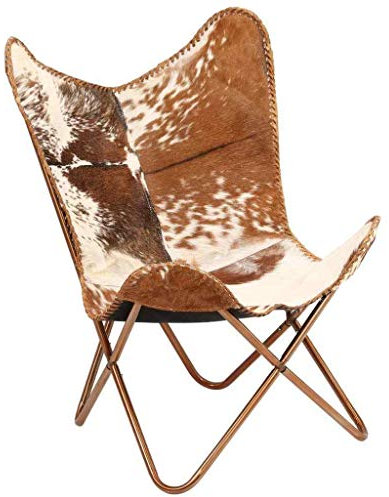 Home Decor - Poltrona in vera pelle di capra, motivo farfalle, colore: nero/marrone/bianco con oro rosa